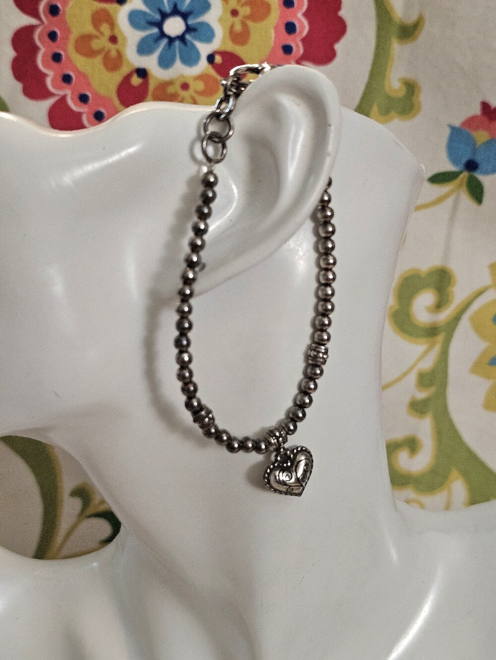 Brighton Silver Beaded Heart Charm Bracelet